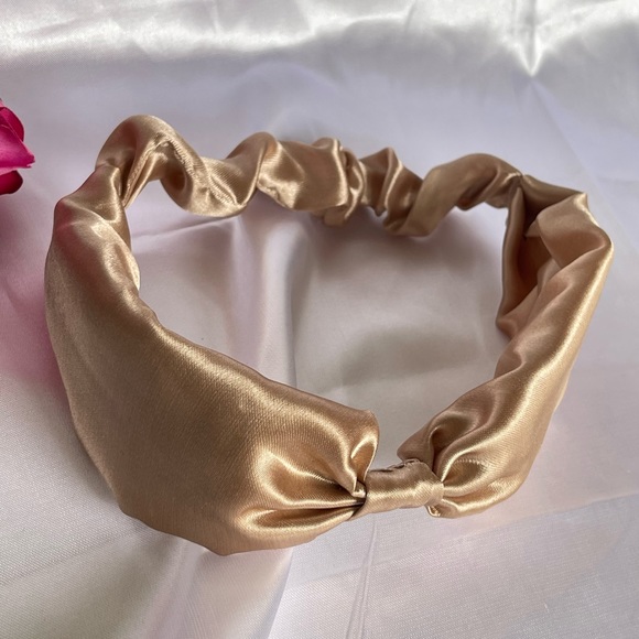 Tan Satin Headband wrap scrunched For Women Pleated design - Picture 13 of 13